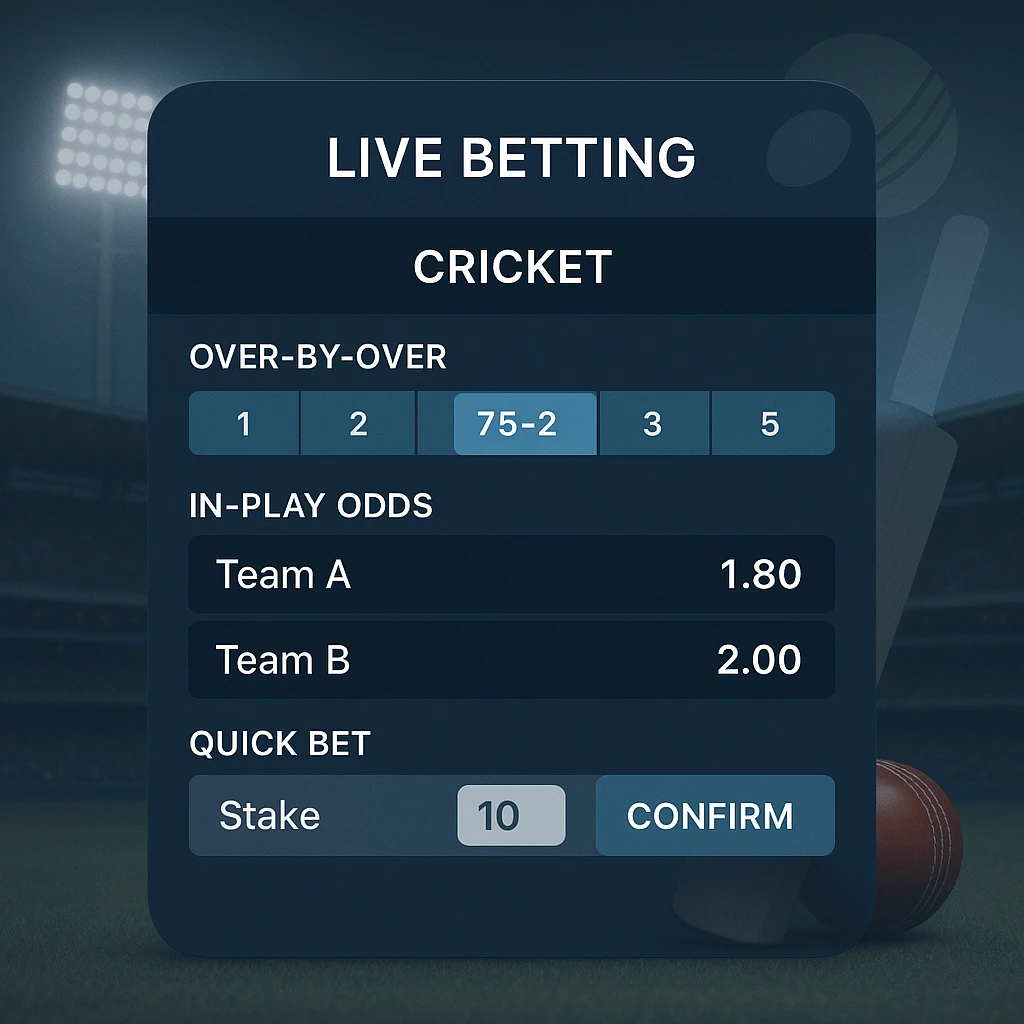 Stake live cricket betting on the app in India with in-play odds and quick bet slip